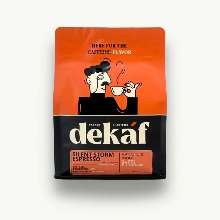 DEKAF Silent Storm Espresso 12 oz Low Caffeine Medium Dark Smooth Coffee