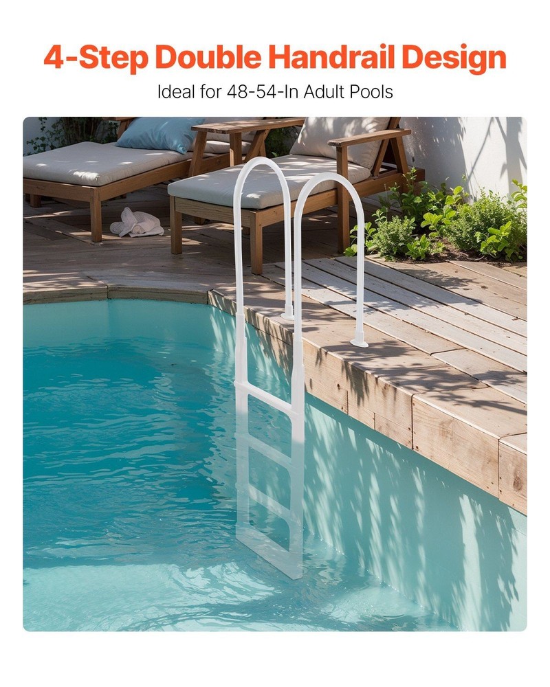 4-Step Adjustable Pool Ladder 300lb Rating Double Handrails Thickened Base Step