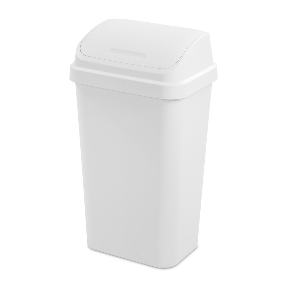 Kitchen Trash Can, 13 Gallon Plastic Garbage Bin with Swing Top Lid, White