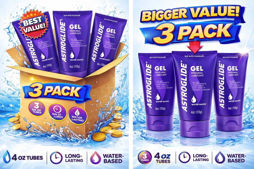 Astroglide Personal Water-Based Lubricant Gel 4oz---**THREE PACK**