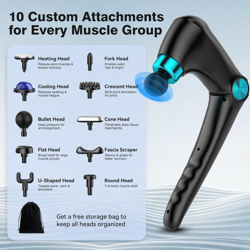 Folding Massage Gun with Heat & Cold Therapy, Back & Deep Tissue Black