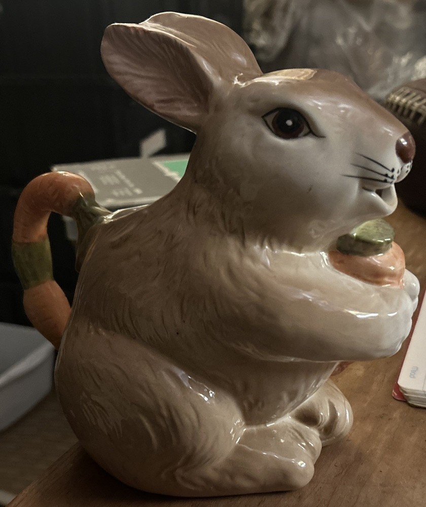 Vintage Bunny Rabbit Serving Pitcher 8”Hand Painted Ceramic Easter Home Decor