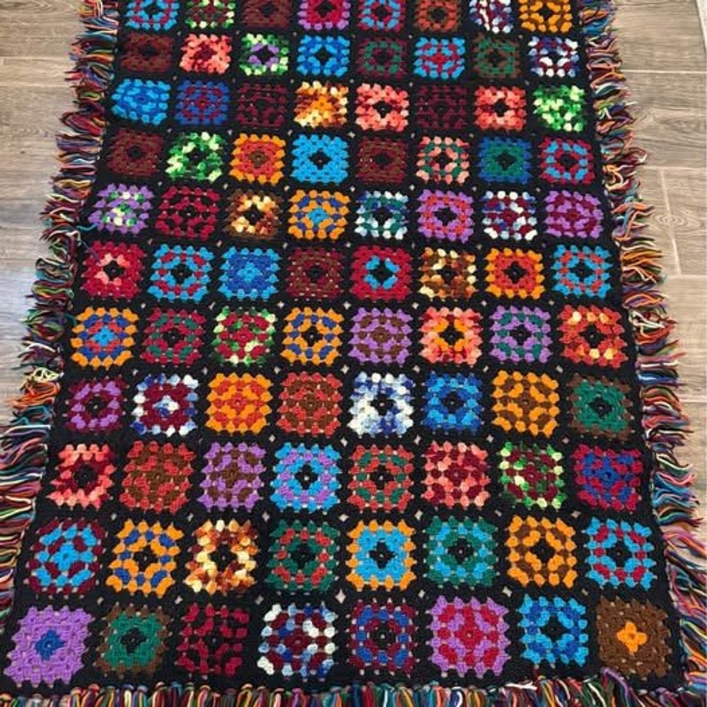 Vintage Handmade Granny Square Afghan Crochet Throw