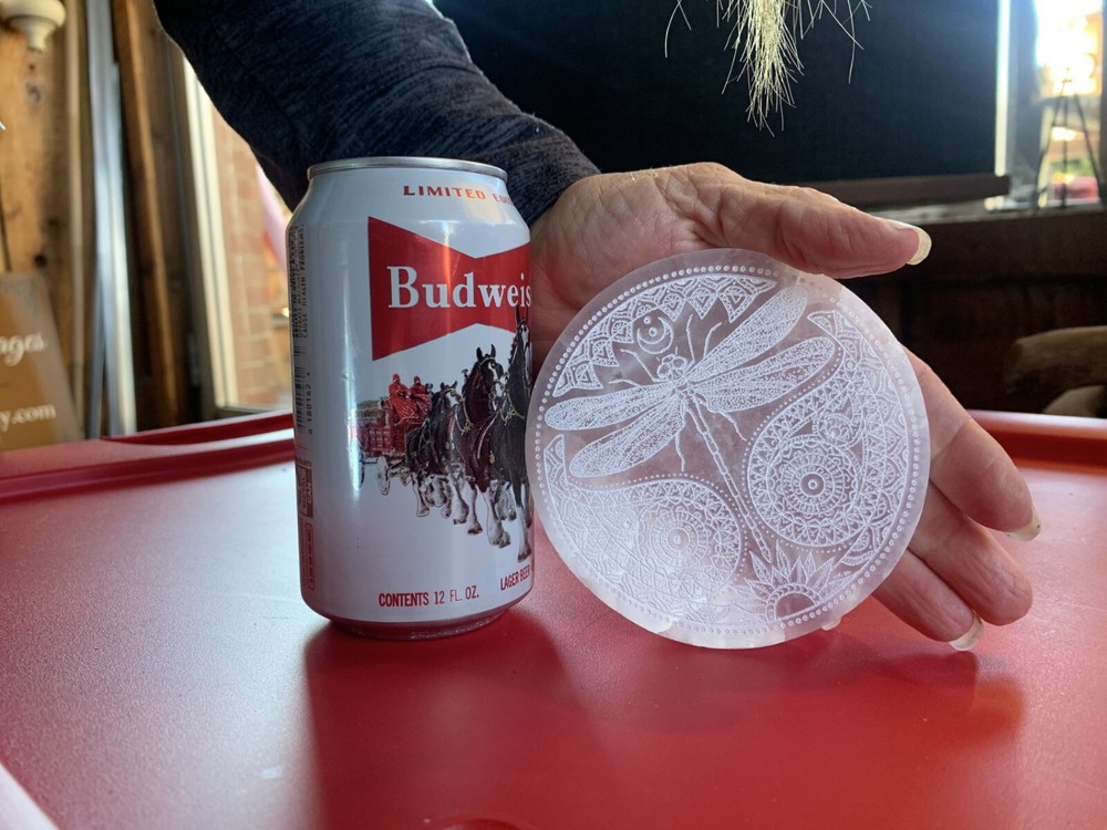 Selenite Charging Plate With Engraved Dragonfly