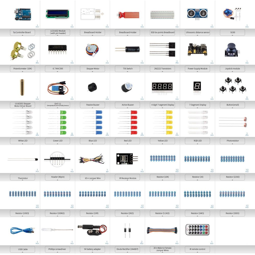 Starter Kit with Arduino Projects, Circuit BreadBorad, LCD1602 Module, Breadb...