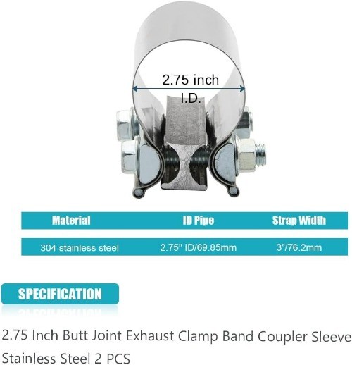 2.75" 2.75 Inch Exhaust Clamp Butt Joint Ba Item Package Quantity: 2Size: 2.75