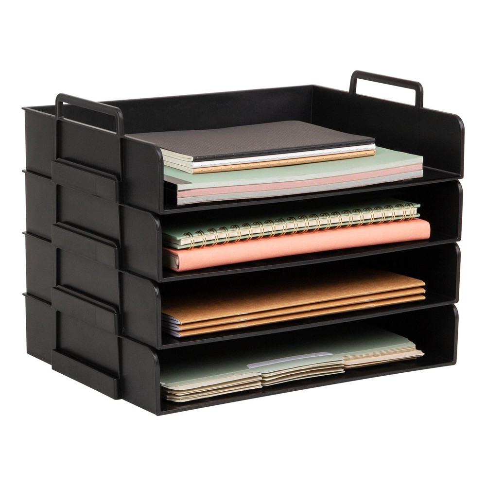 Stackable Paper Tray, Desktop Organizer, File Storage, Office, Plastic, 13.75...