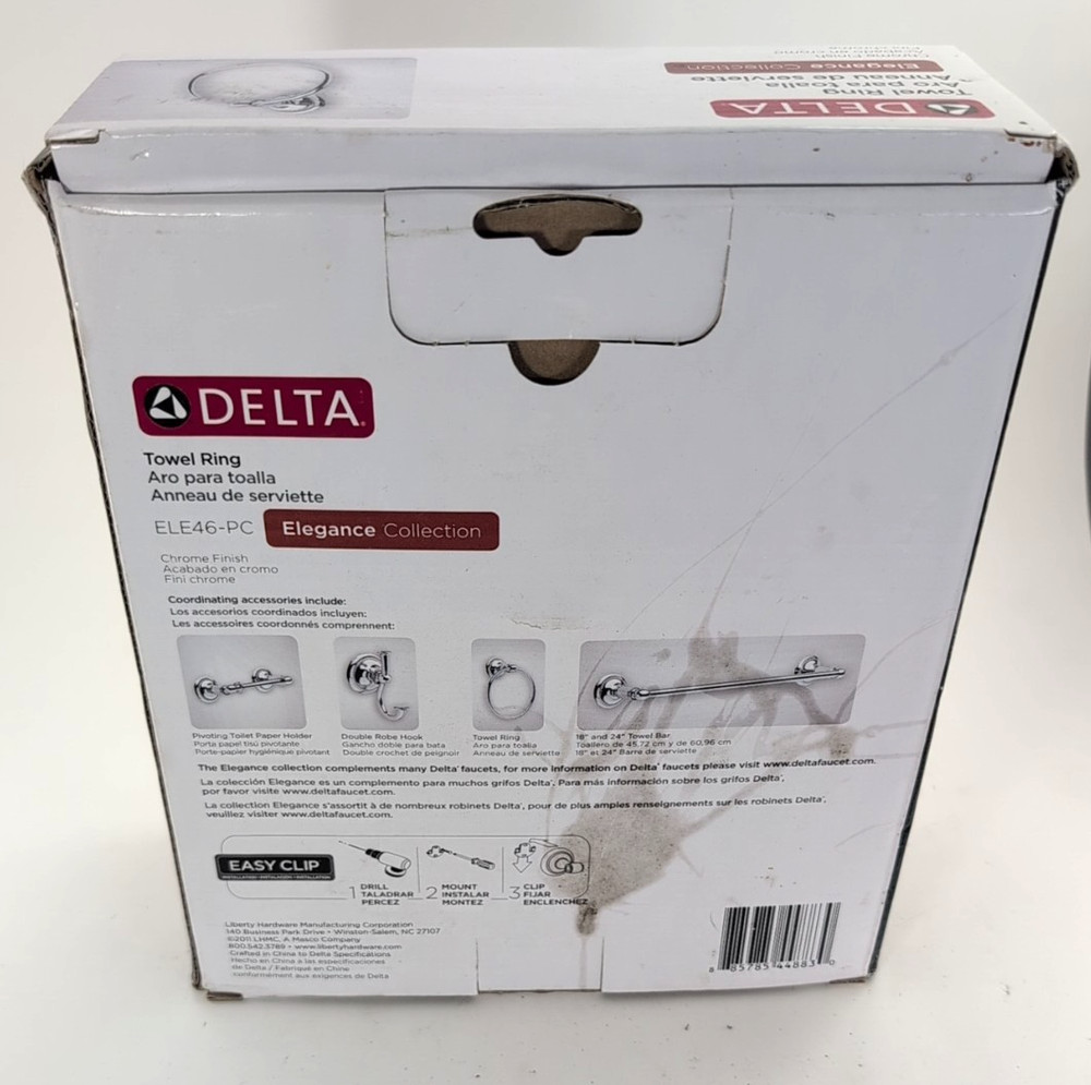Delta Elegance Collection Chrome Towel Ring New In Box ELE46-PC