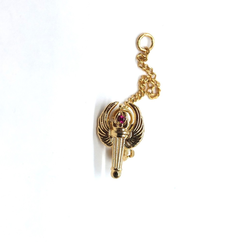 Beta Sigma Phi Enamel Pin Chained Torch w/ Ruby Stone Vintage