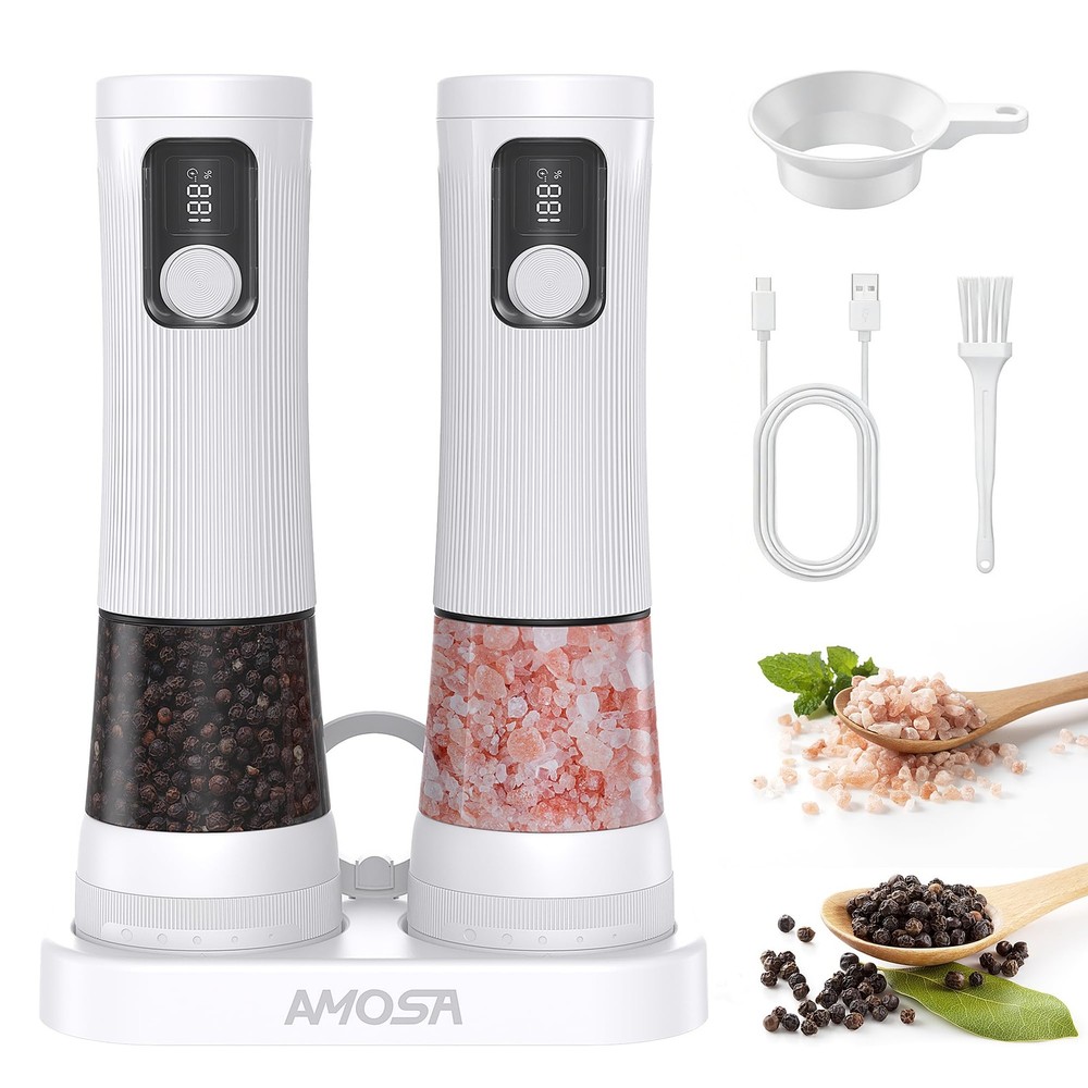 Salt and Pepper Grinder Set, Upgrade 2-Speed Setting, External 5 Adjustable C...