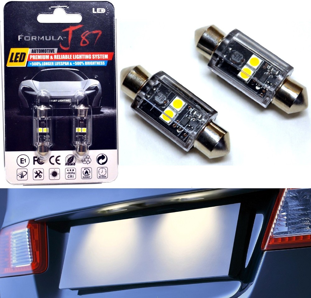 LED Light Canbus Error Free 6418 5W Warm White Two Bulbs License Plate Replace