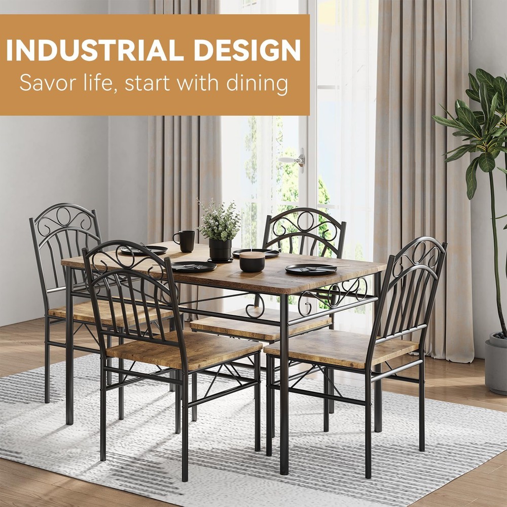 5-Piece Kitchen Dining Table Set for 4, Rectangular Dinette with Wooden Chairs