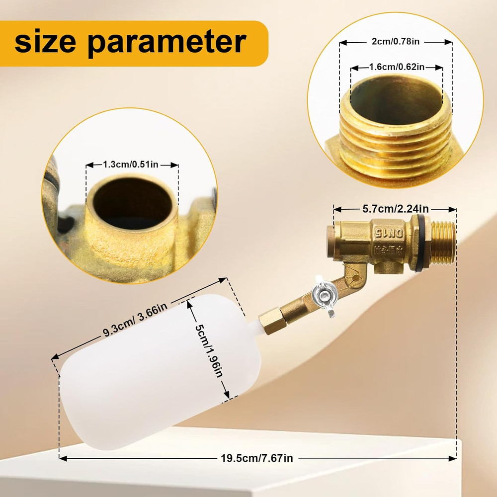 2 Pack Brass Float Valve 1/2 Inch,With Adjustable Arm Automatic Fill Float Valve