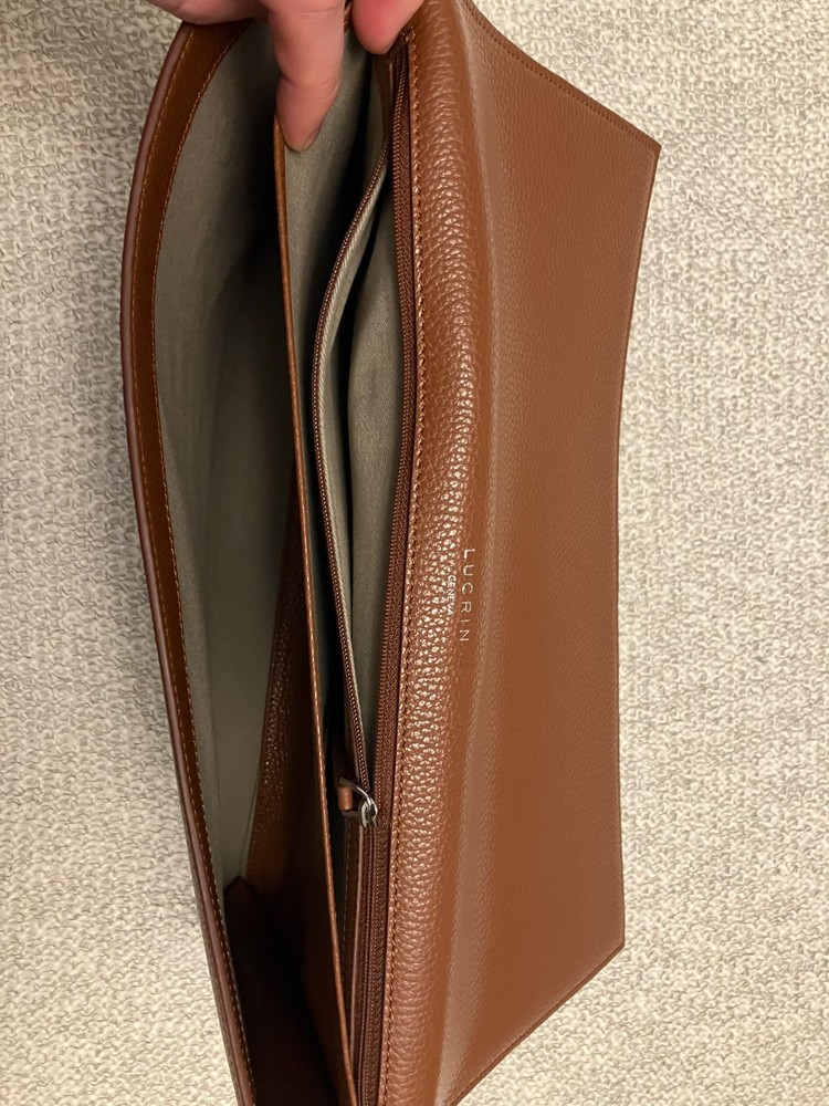 LUCRIN Geneva brown leather document pouch