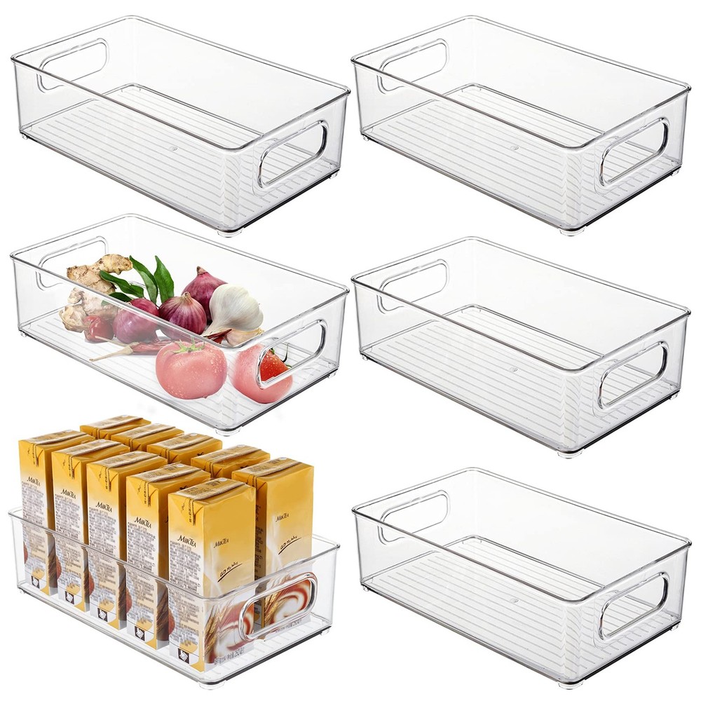6 Pack Plastic Storage Bins for Pantry, Refrigerator, Countertop, Cabinet Org...