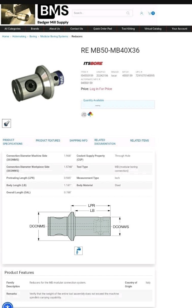 Iscar ITS BORE MB50-MB40X36. Modular Boring Connection