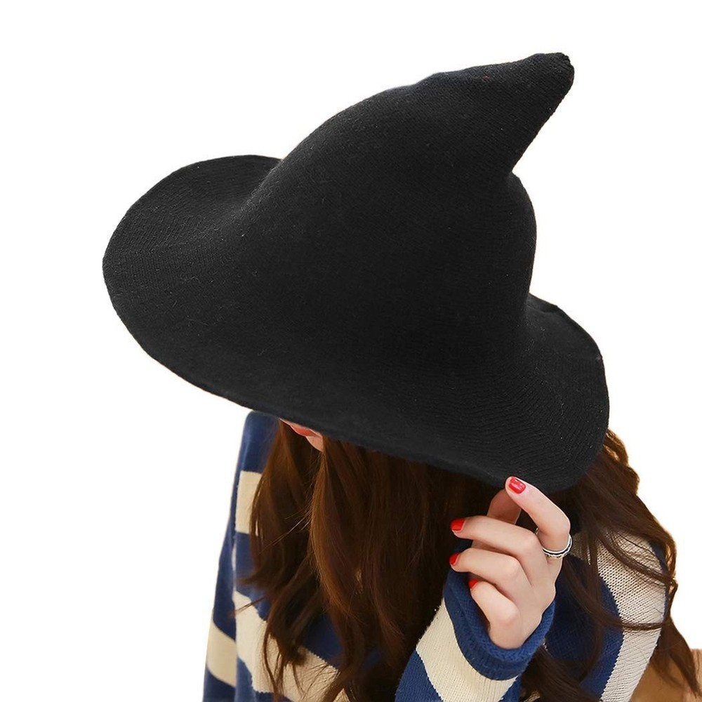 Pordsioc Felt Witch Hat - Foldable Wool Knit Witch Hat
