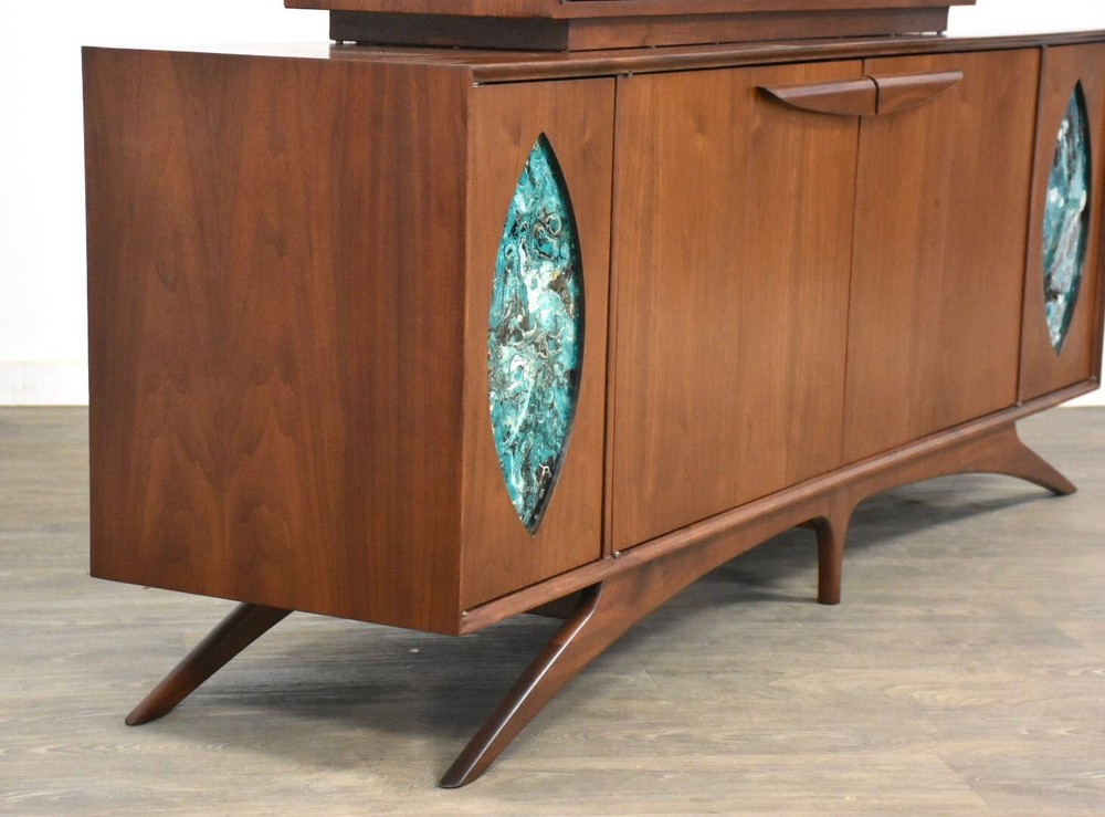 Refinished Walnut Vladimir Kagan Style Sideboard Credenza