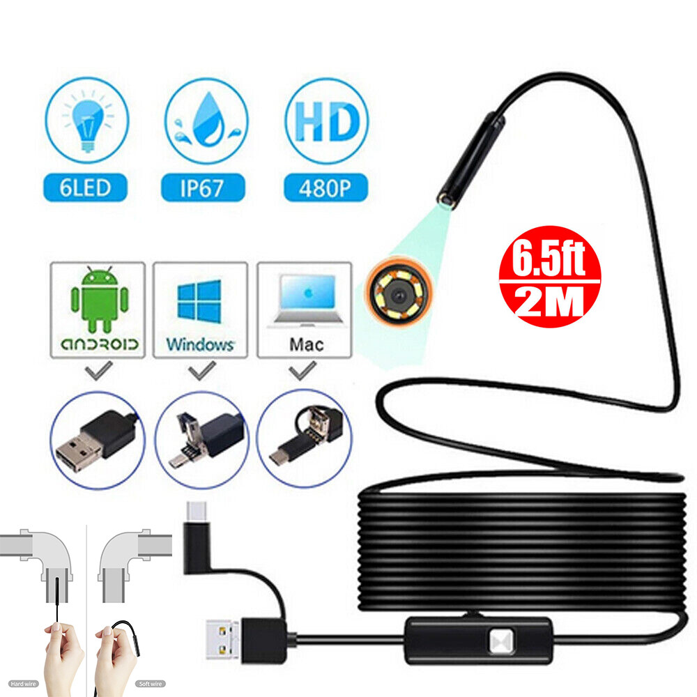 2M Waterproof Endoscope Borescope Inspection Camera Tool for Android Phone Car
