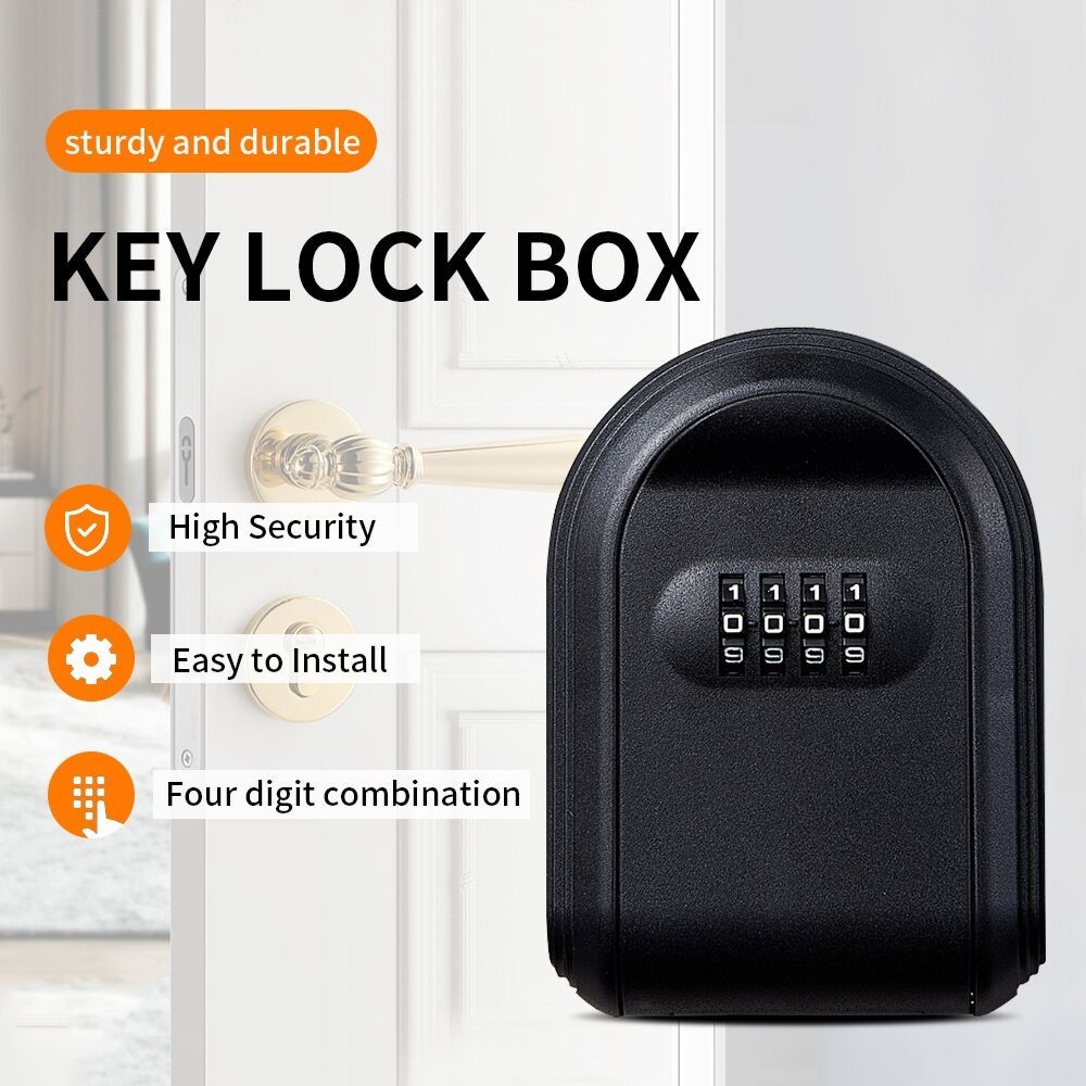 Black ABS Plastic Security Keybox 4-digit Password Combination Portable Lock Box
