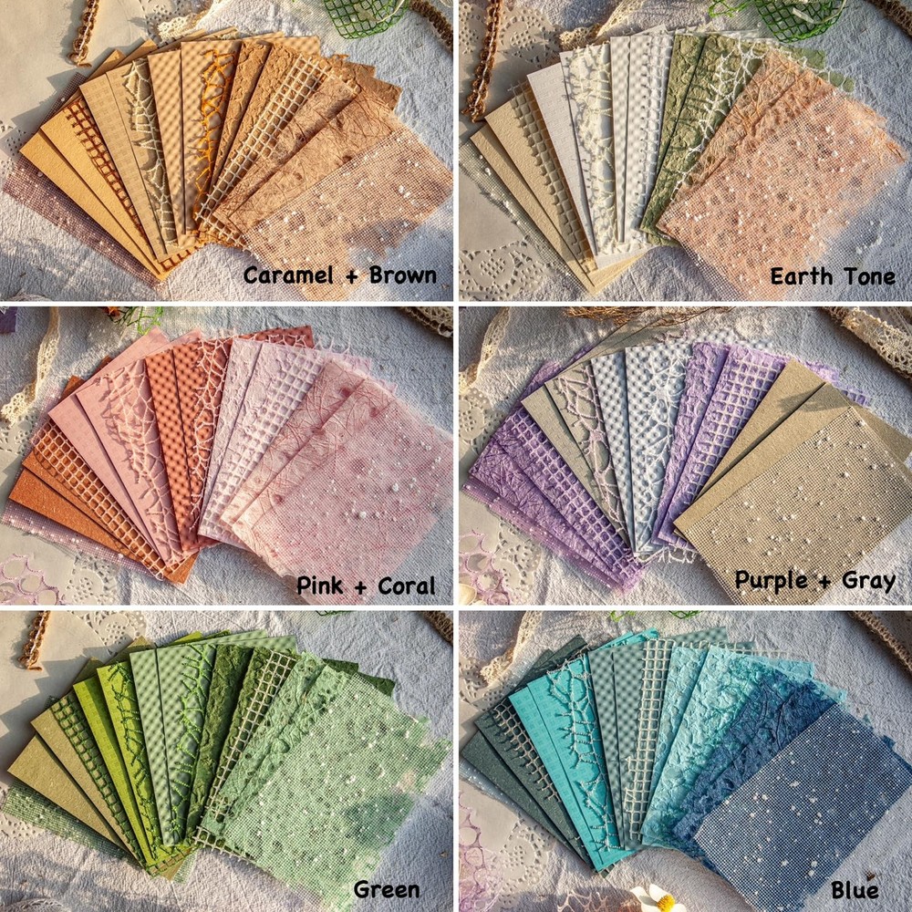 96 Sheets Textured Scrapbook Paper and Mesh Fabric Assorted Set - 6 Pack Mixe...