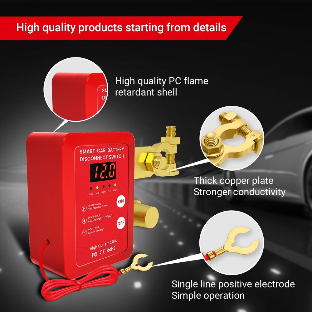 12V Smart Battery Disconnect Switch with Remote Control - Perfect for Red-DC