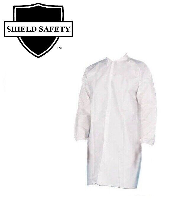 White Microporous 50G Lab Coats Elastic Wrists No Pocket Medium 25 Pieces
