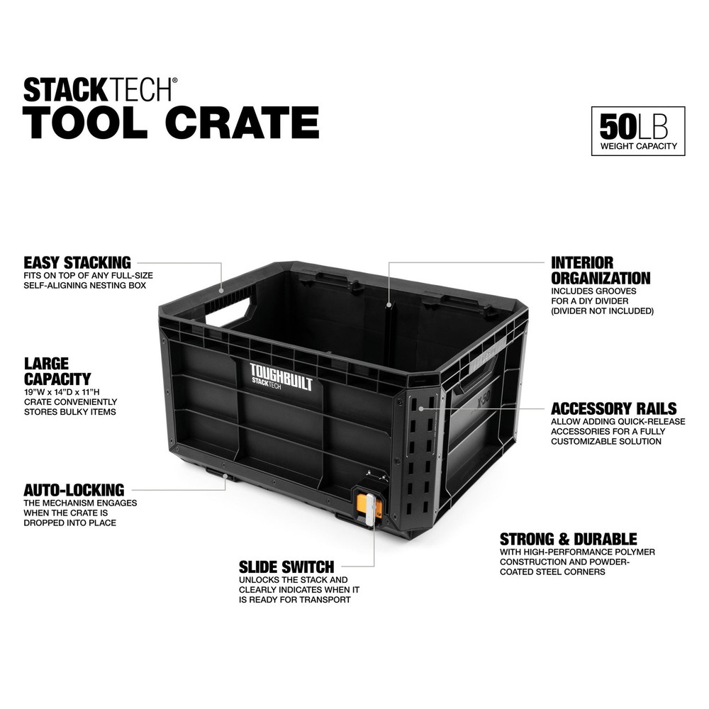 ToughBuilt StackTech Tool Crate with Auto-Locking Interface & Large Capacity