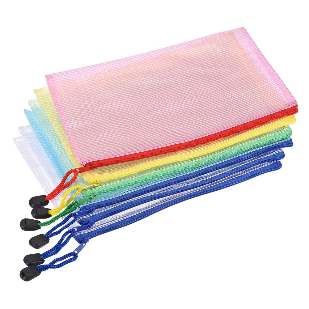 6 Pack Mesh Zipper Bags, A4 Mesh File Pockets Plastic Document Pouch(Multicolor)