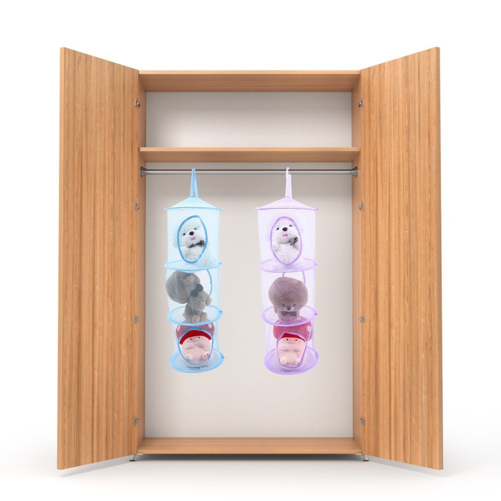 2 Pcs Foldable Multi Layer Mesh Hanging Nets Drying Basket For Socks Clothes