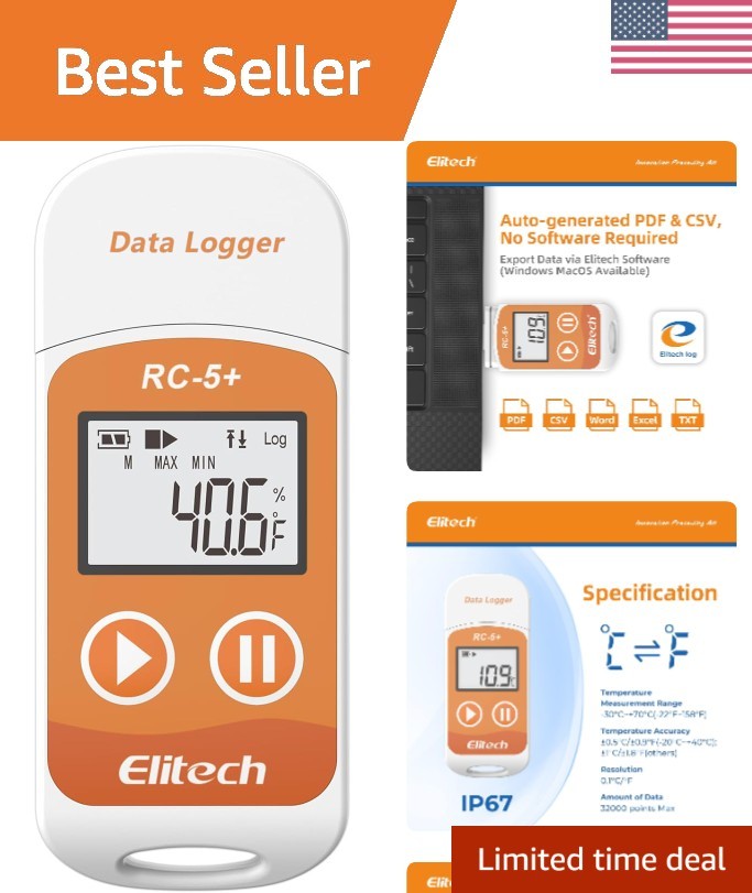 High Accuracy USB Temperature Data Logger with Auto PDF Reports - 32000 Points