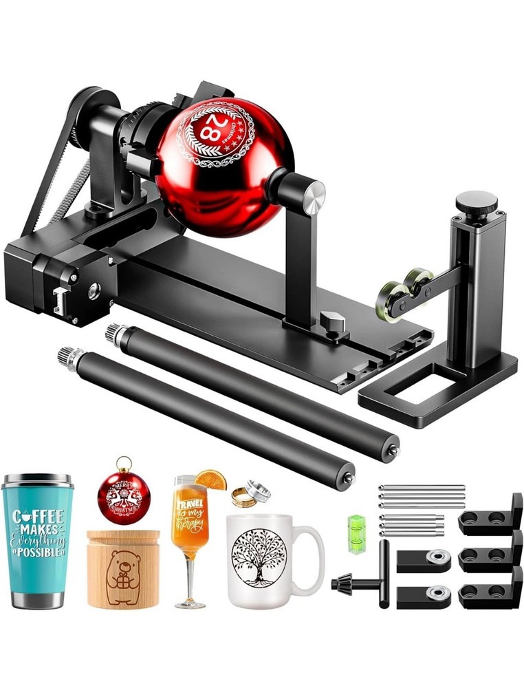 4-in-1 Laser Rotary Roller for Engraving Cylindrical Spherical & Ring Objects