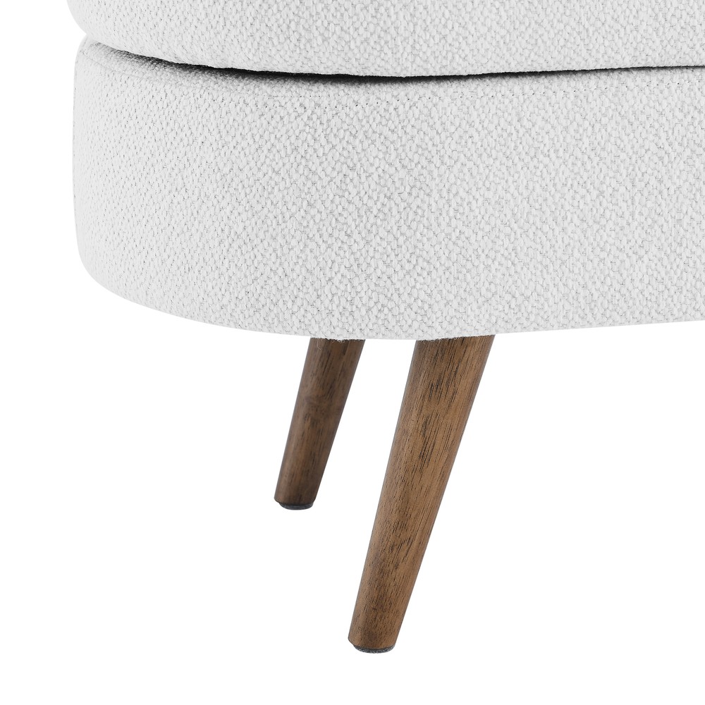 Oval Storage Bench 43.5" Linen Upholstered Ottoman Bench with Solid Wood Legs