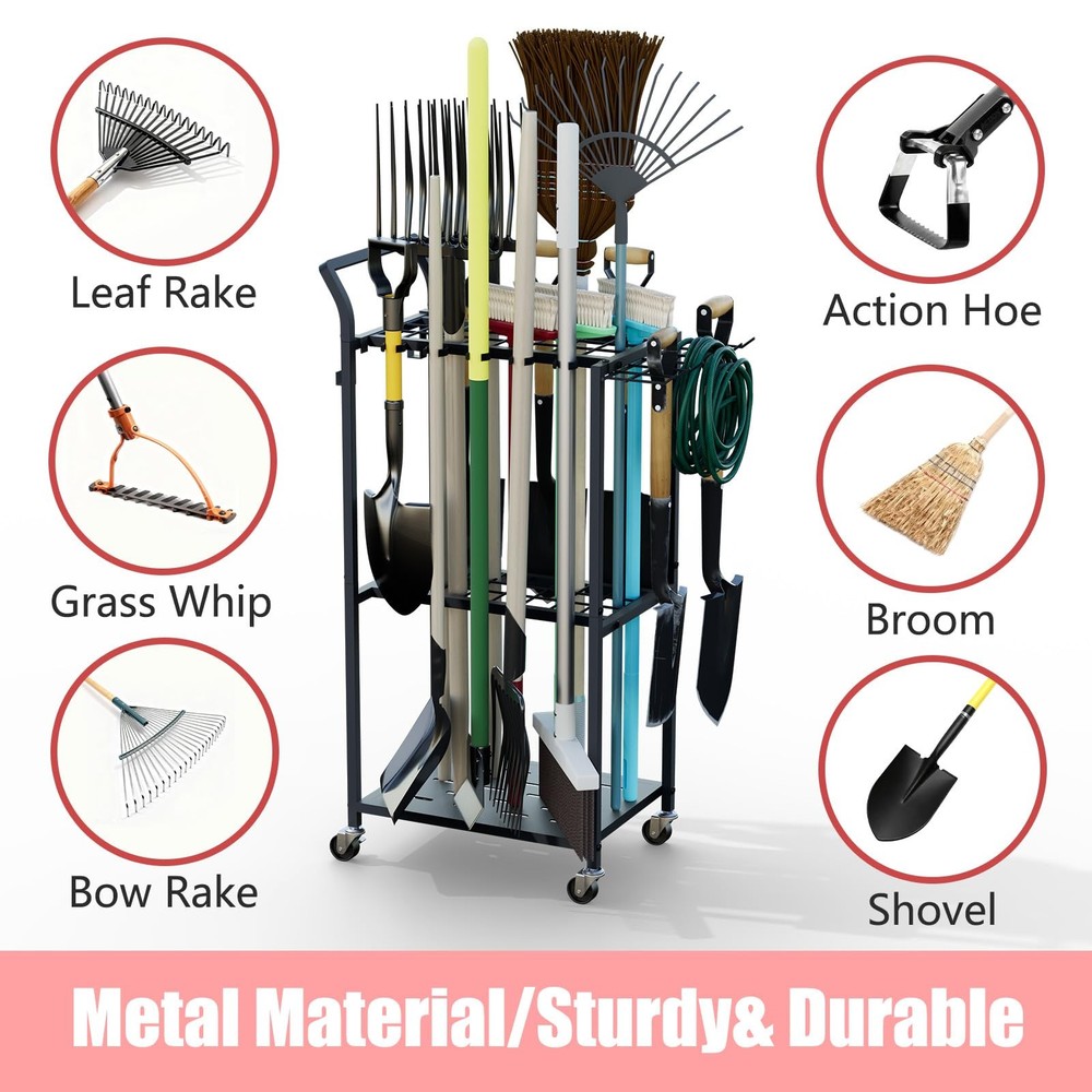 Faesun Garden Tool Organizer with Wheels, Heavy Duty Rolling Yard Tool Rack with