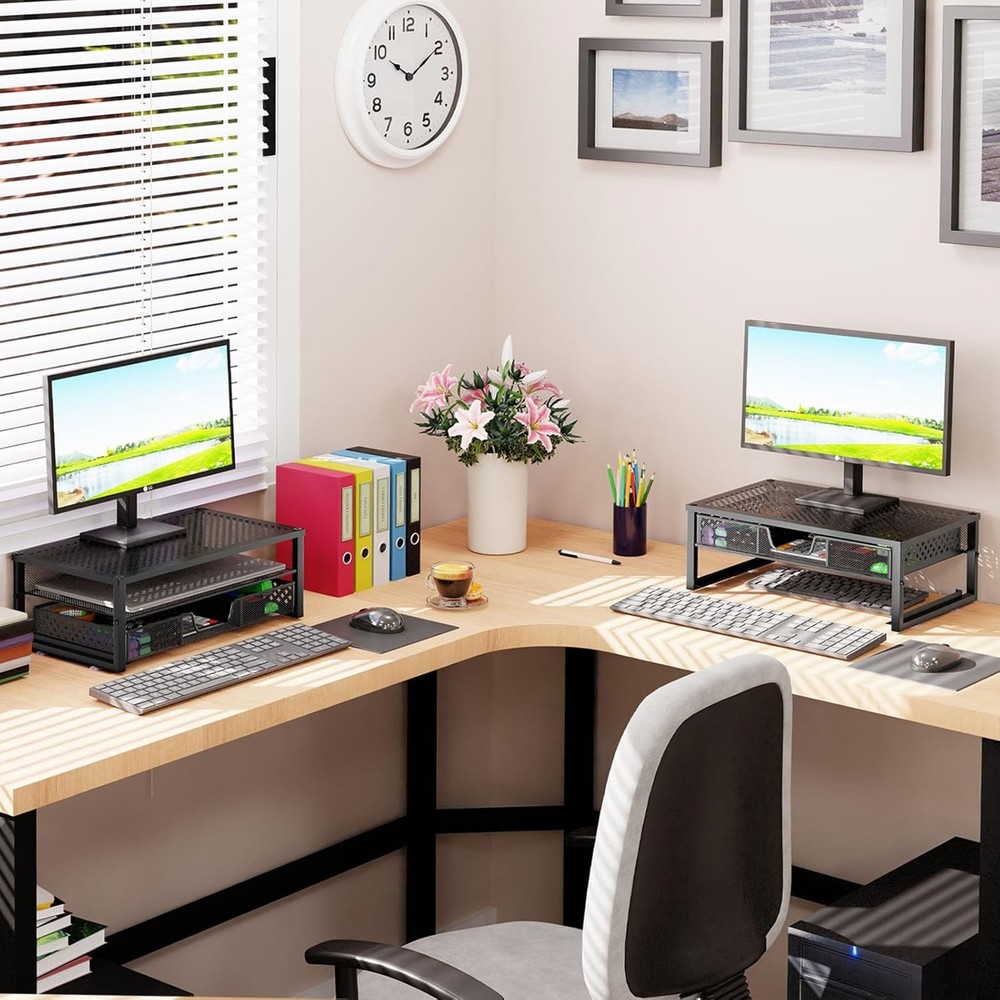 Monitor Stand Riser Metal Computer Desk Organizer Laptop Computer 2 Tier Black