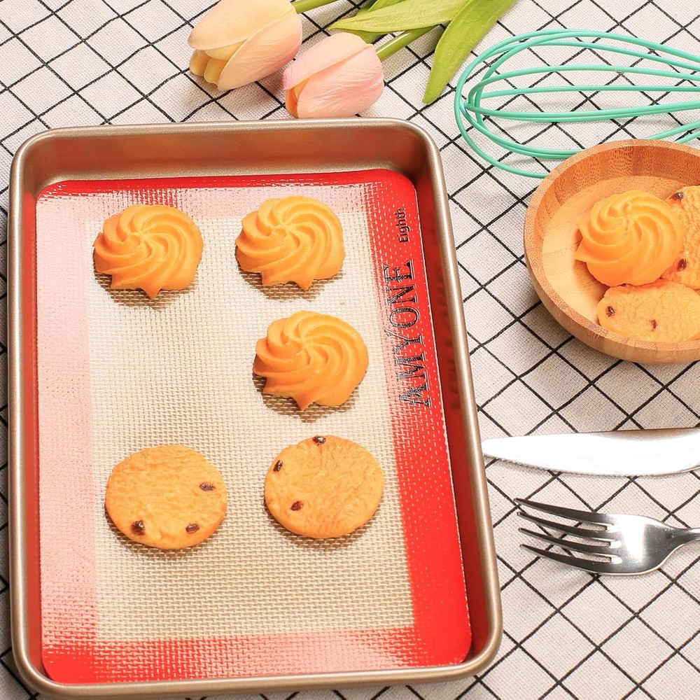 AMYONE Silicone Baking Mat for 1/8 Sheet Pan, Eighth 2 pack-Eighth, Orange