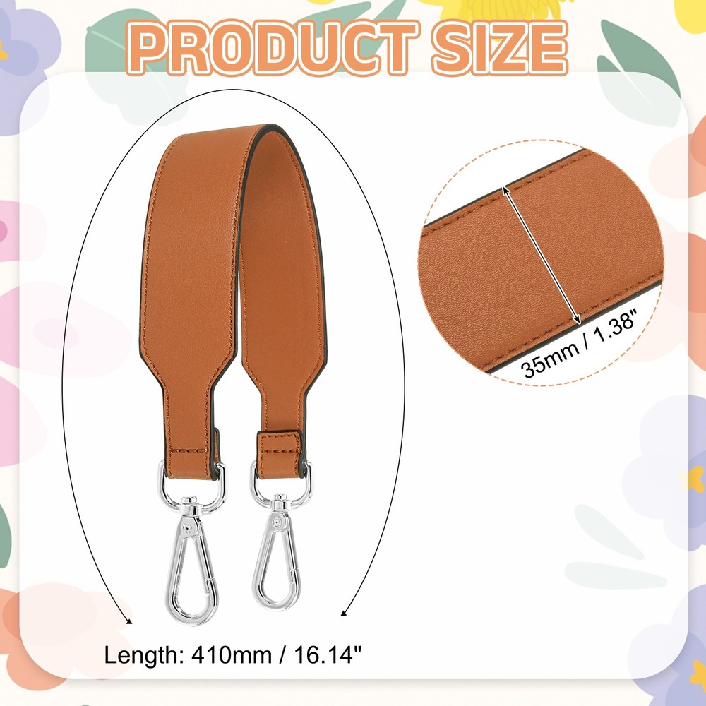 16 Inch Leather Purse Strap, Plain Pattern with Silver Buckle, Brown