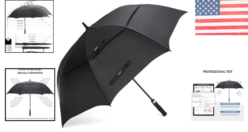 47/54/62/68 Inch Automatic Open Golf Umbrella Oversize Extra Large Double Can...
