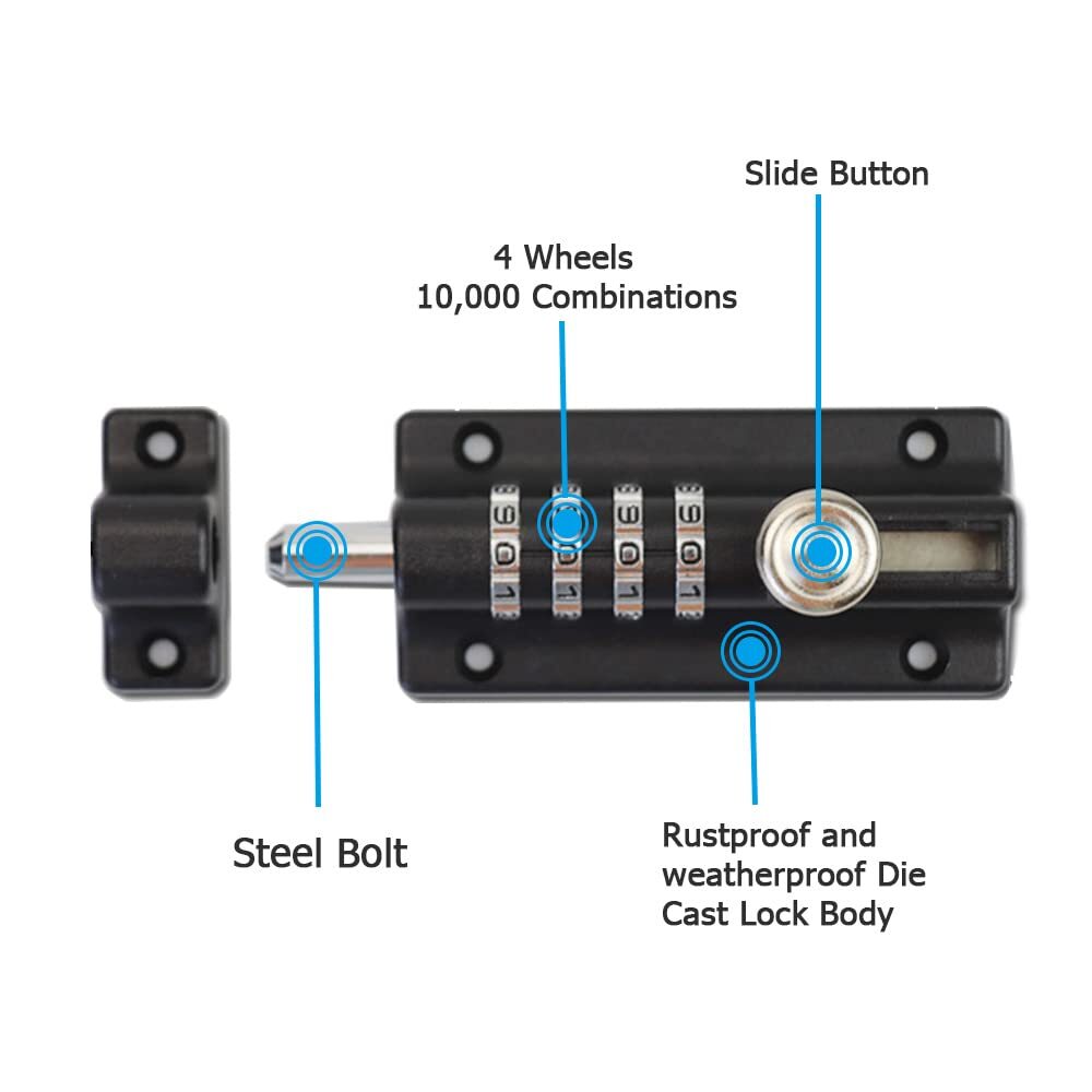 Sliding Combination Bolt Combi Bolt Latch Keyless Combination Bolt 4 Digit Pi...
