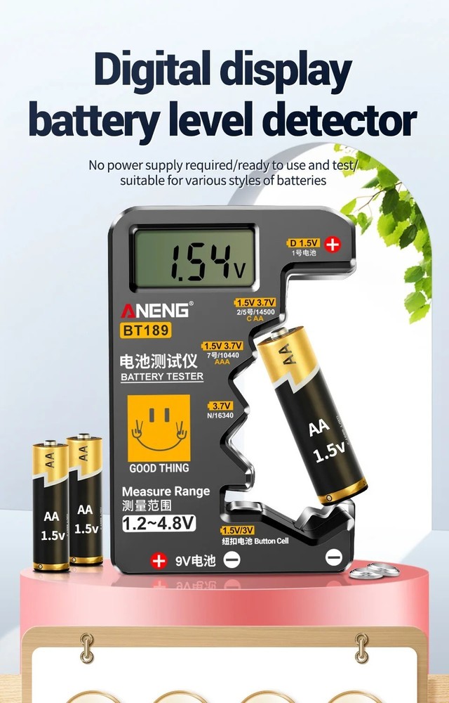 Battery Tester Checker Universal For AA AAA C D 9V 1.5V Button Cell Batteries US