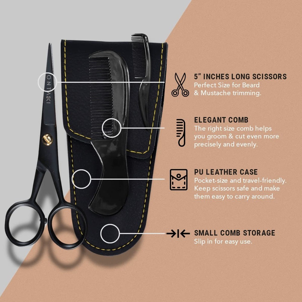Mustache Scissors - 5-Inch, Black - Bevel-Edge Precision & Beard Trimming Sci...
