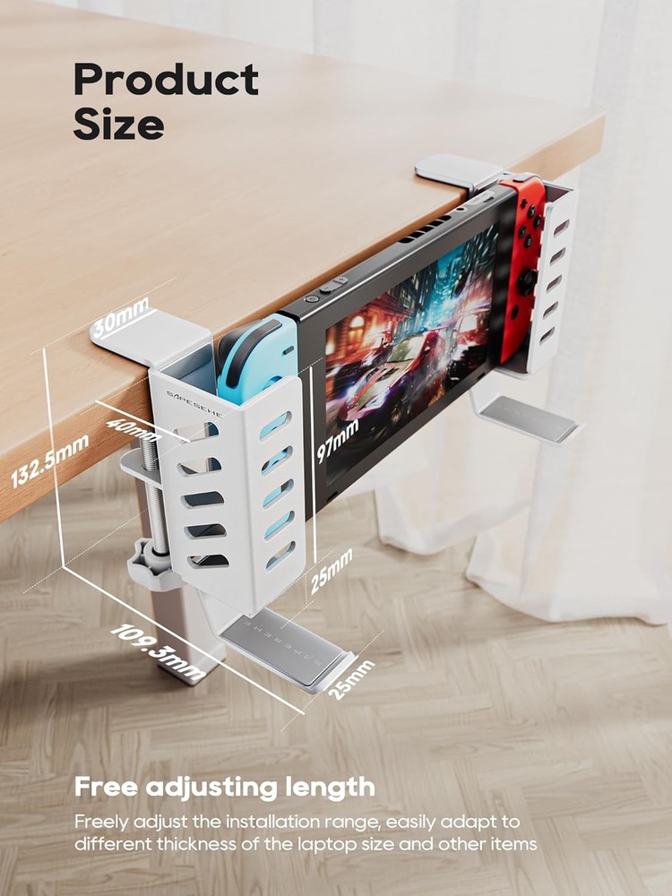 Desk Side Laptop Holder, Storage, No Drill White