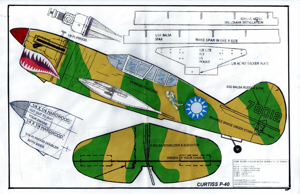 1/2 A profile Curtis P-40  U-Control plans