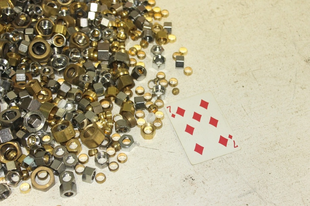 Lot of 3/8" and 1/2" Brass Compression Nuts, Rings, Sleeves, Ferrules NEW