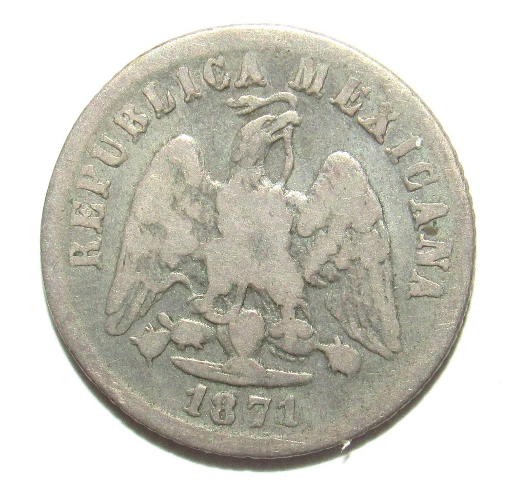 Mexico 1871 Pi O 10 Centavos KM# 403.9 VF