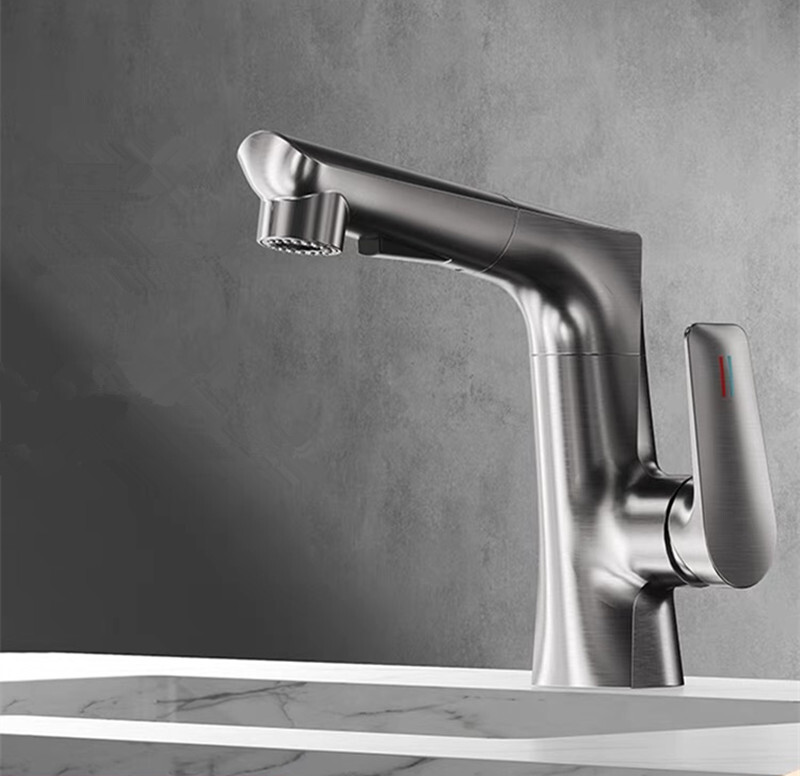 Bathroom Faucet with Pull Out Sprayer Brass Copper Single Handle Basin Tap