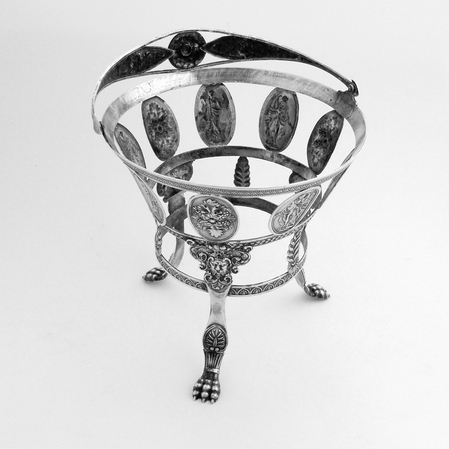 Medallion Swing Handle Footed Basket 800 Silver 1860
