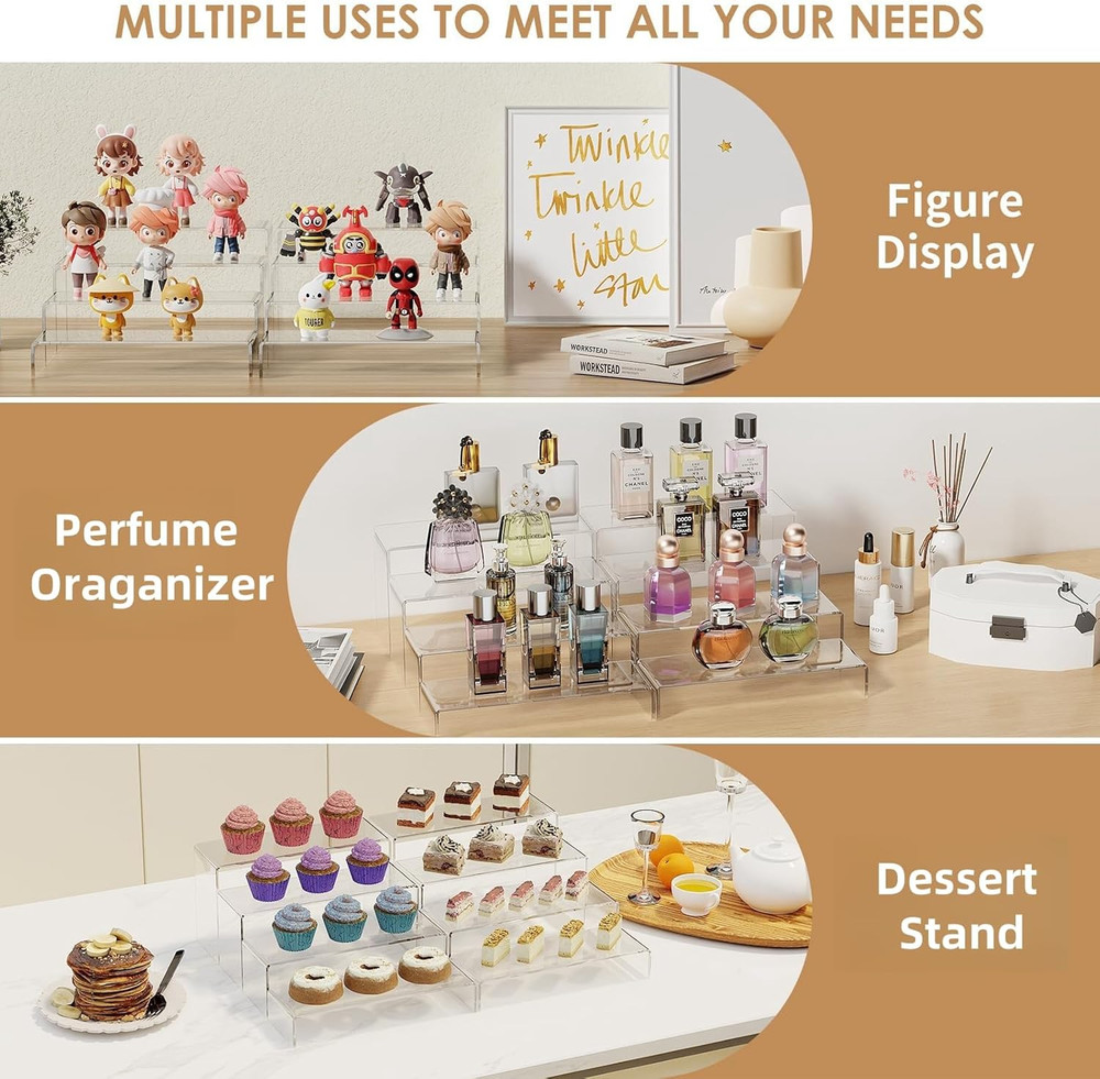 2 Set Large Acrylic Risers, 8 Pcs Rectangular Clear Acrylic Display Stand, Displ
