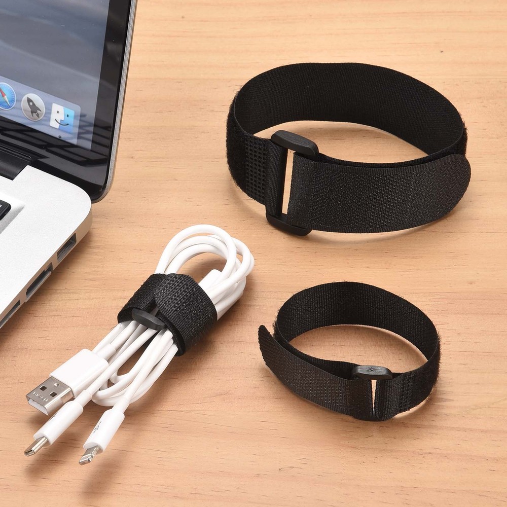 6pcs Reusable Cinch Straps 2"x31.5" Hook and Loop Cable Securing Straps, Black