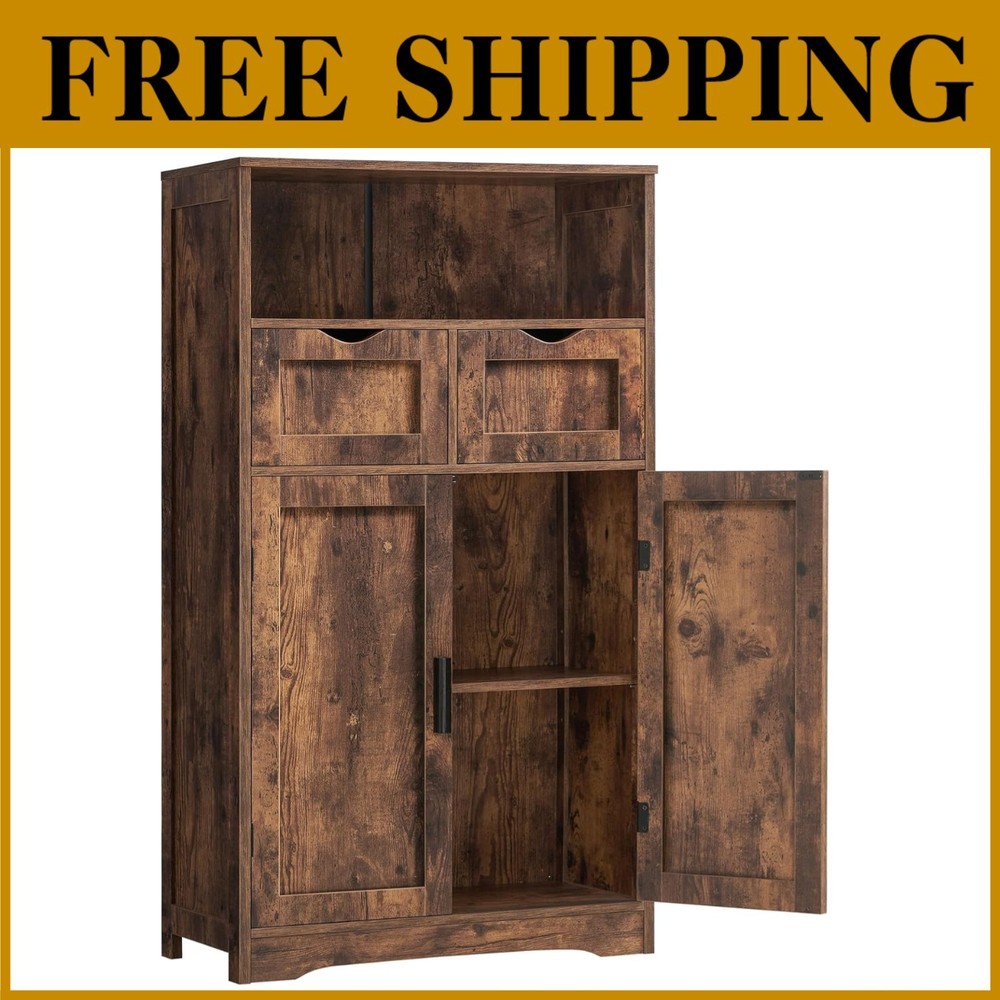 Rustic Brown 2-Drawer Cabinet with Adjustable Shelves